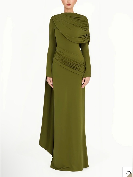Miss Rosier Dresses & Skirts - Olive Green Draped Maxi Dress with Ruched Details